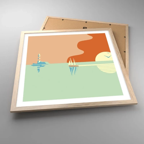 Plakat i ramme af lyst egetræ - Det perfekte havlandskab - 50x50 cm