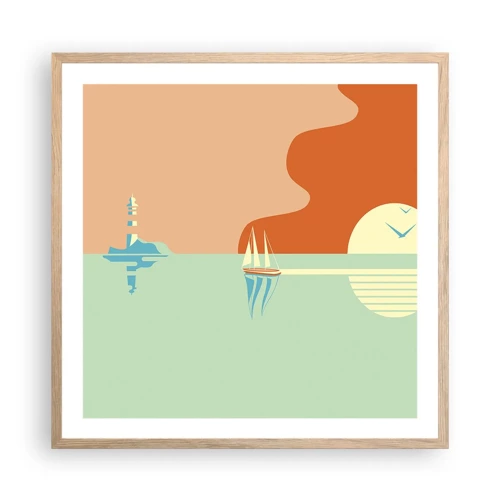 Plakat i ramme af lyst egetræ - Det perfekte havlandskab - 60x60 cm