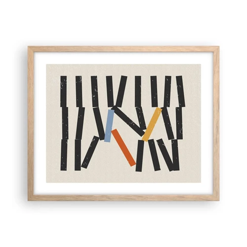 Plakat i ramme af lyst egetræ - Dominoer - komposition - 50x40 cm