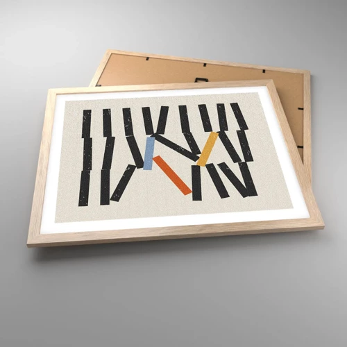 Plakat i ramme af lyst egetræ - Dominoer - komposition - 50x40 cm