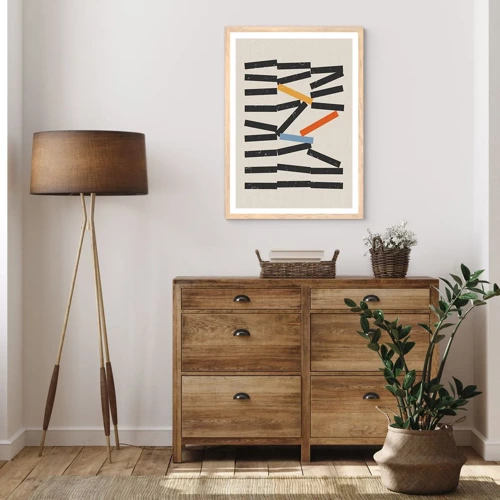 Plakat i ramme af lyst egetræ - Dominoer - komposition - 70x100 cm