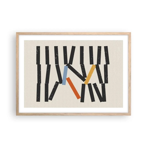 Plakat i ramme af lyst egetræ - Dominoer - komposition - 70x50 cm