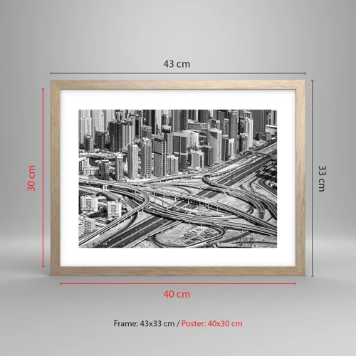 Plakat i ramme af lyst egetræ - Dubai - den umulige by - 40x30 cm