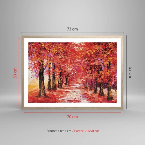 Plakat i ramme af lyst egetræ - Efterårets indtryk - 70x50 cm
