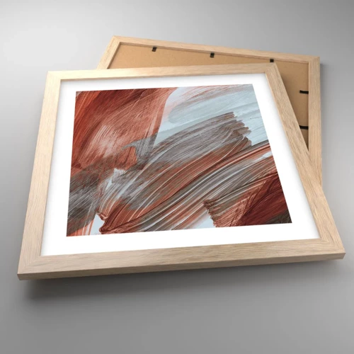 Plakat i ramme af lyst egetræ - Efterårsagtig og blæsende abstraktion - 30x30 cm