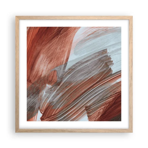 Plakat i ramme af lyst egetræ - Efterårsagtig og blæsende abstraktion - 50x50 cm