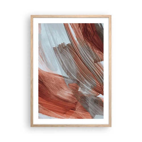 Plakat i ramme af lyst egetræ - Efterårsagtig og blæsende abstraktion - 50x70 cm