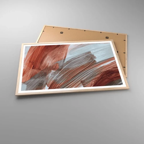 Plakat i ramme af lyst egetræ - Efterårsagtig og blæsende abstraktion - 91x61 cm