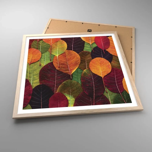 Plakat i ramme af lyst egetræ - Efterårsmosaik - 60x60 cm