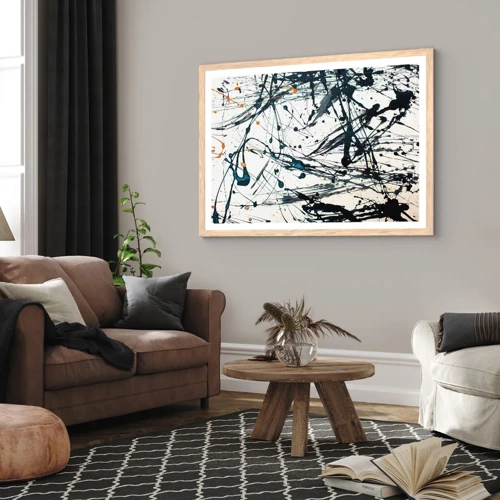 Plakat i ramme af lyst egetræ - Ekspressionistisk abstraktion - 100x70 cm