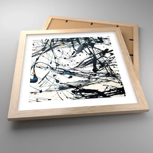 Plakat i ramme af lyst egetræ - Ekspressionistisk abstraktion - 30x30 cm