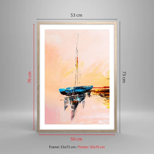 Plakat i ramme af lyst egetræ - En aften i havnen - 50x70 cm