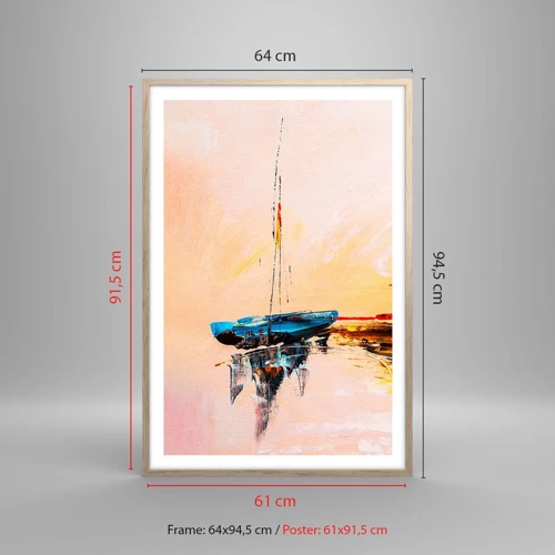 Plakat i ramme af lyst egetræ - En aften i havnen - 61x91 cm