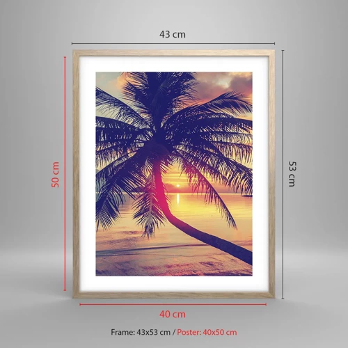 Plakat i ramme af lyst egetræ - En aften under palmerne - 40x50 cm