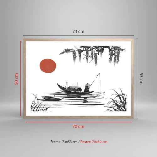 Plakat i ramme af lyst egetræ - En asiatisk eftermiddag - 70x50 cm