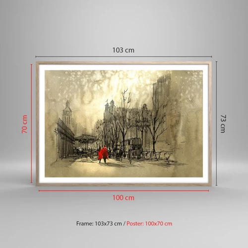 Plakat i ramme af lyst egetræ - En date i London-tågen  - 100x70 cm