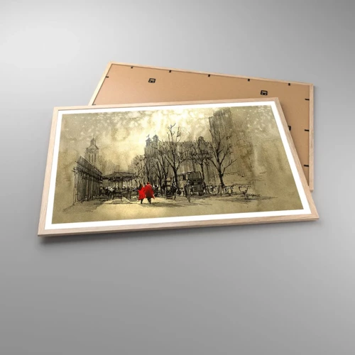 Plakat i ramme af lyst egetræ - En date i London-tågen  - 91x61 cm