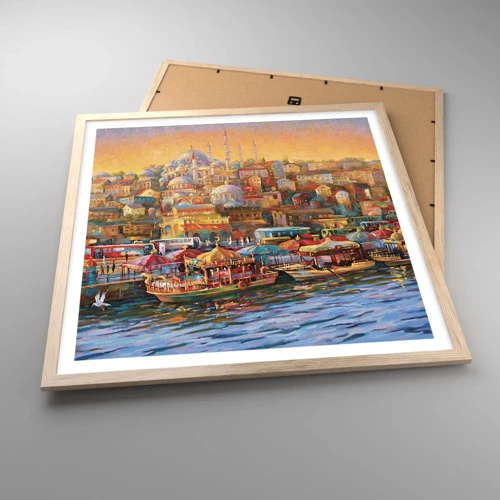 Plakat i ramme af lyst egetræ - En historie fra Istanbul - 60x60 cm