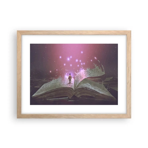 Plakat i ramme af lyst egetræ - En invitation til en anden verden - læs den! - 40x30 cm