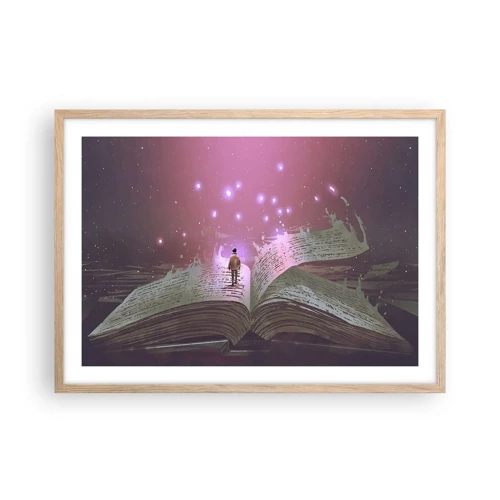 Plakat i ramme af lyst egetræ - En invitation til en anden verden - læs den! - 70x50 cm