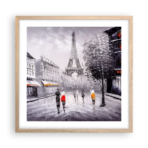 Plakat i ramme af lyst egetræ - En parisisk spadseretur - 50x50 cm