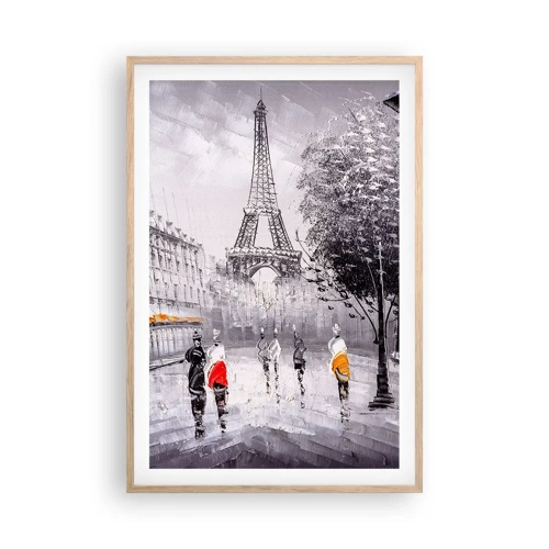 Plakat i ramme af lyst egetræ - En parisisk spadseretur - 61x91 cm