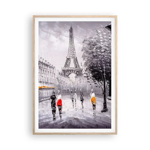 Plakat i ramme af lyst egetræ - En parisisk spadseretur - 70x100 cm