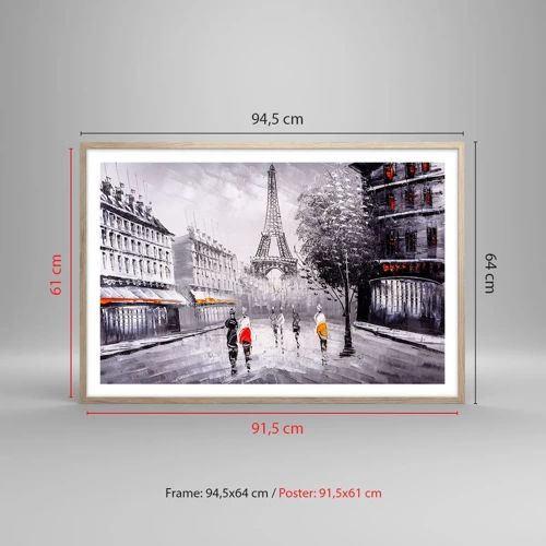 Plakat i ramme af lyst egetræ - En parisisk spadseretur - 91x61 cm