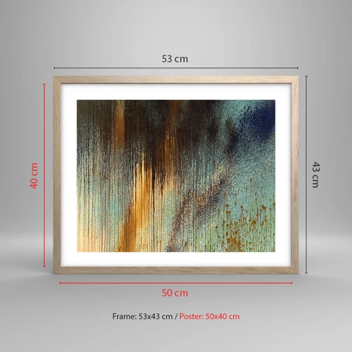 Plakat i ramme af lyst egetræ - En utilsigtet farverig komposition - 50x40 cm