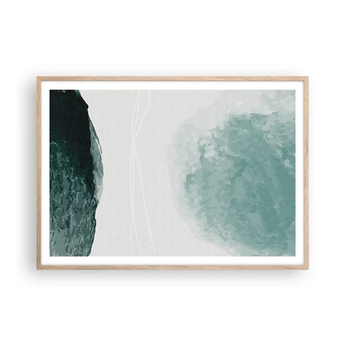 Plakat i ramme af lyst egetræ - Et møde med tåge - 100x70 cm