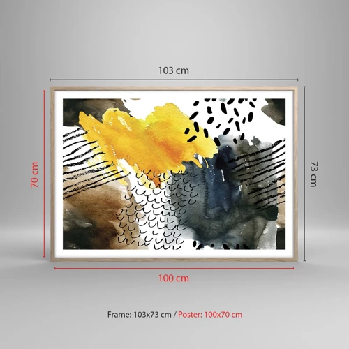 Plakat i ramme af lyst egetræ - Et møde mellem elementerne - 100x70 cm