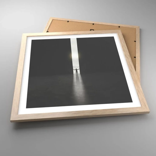 Plakat i ramme af lyst egetræ - Et skridt mod en lys fremtid - 40x40 cm