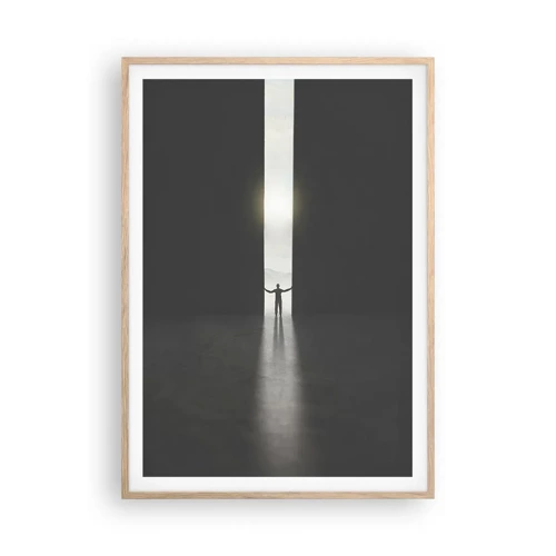 Plakat i ramme af lyst egetræ - Et skridt mod en lys fremtid - 70x100 cm