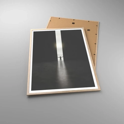 Plakat i ramme af lyst egetræ - Et skridt mod en lys fremtid - 70x100 cm