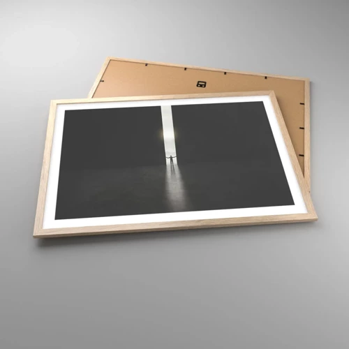 Plakat i ramme af lyst egetræ - Et skridt mod en lys fremtid - 70x50 cm