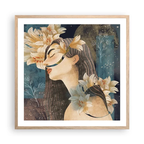 Plakat i ramme af lyst egetræ - Eventyret om prinsessen med liljerne - 60x60 cm