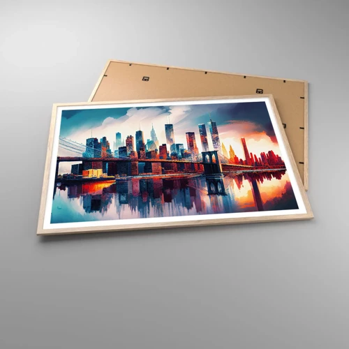 Plakat i ramme af lyst egetræ - Fænomenale New York - 100x70 cm