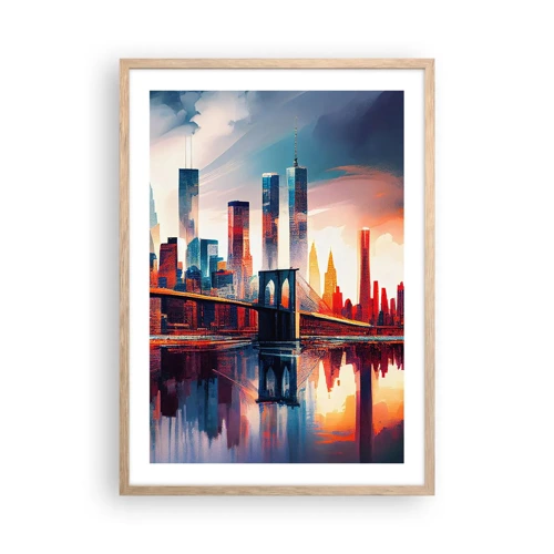 Plakat i ramme af lyst egetræ - Fænomenale New York - 50x70 cm