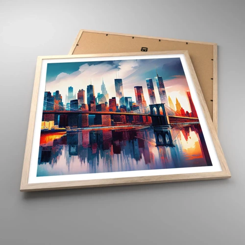 Plakat i ramme af lyst egetræ - Fænomenale New York - 60x60 cm