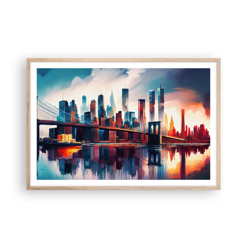 Plakat i ramme af lyst egetræ - Fænomenale New York - 91x61 cm