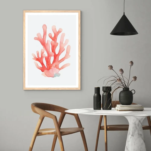 Plakat i ramme af lyst egetræ - Farven koral - 40x50 cm