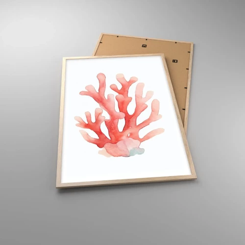 Plakat i ramme af lyst egetræ - Farven koral - 61x91 cm