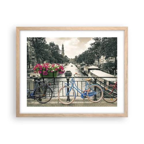 Plakat i ramme af lyst egetræ - Farverne i Amsterdams gader - 50x40 cm