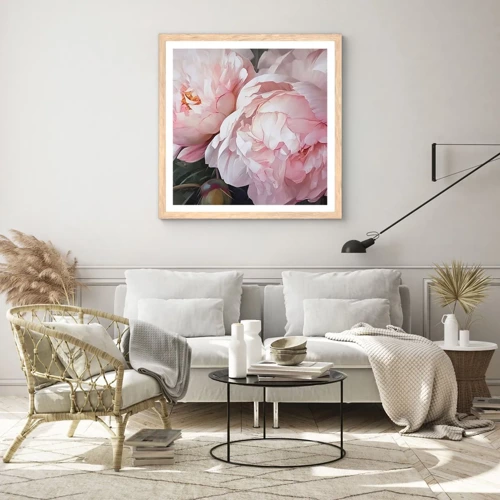 Plakat i ramme af lyst egetræ - Fastlåst i blomstring - 40x40 cm