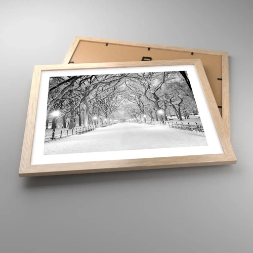 Plakat i ramme af lyst egetræ - Fire årstider - vinter - 40x30 cm