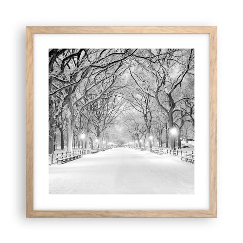 Plakat i ramme af lyst egetræ - Fire årstider - vinter - 40x40 cm