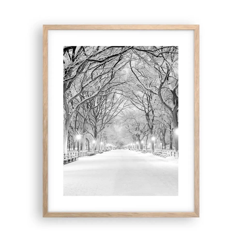 Plakat i ramme af lyst egetræ - Fire årstider - vinter - 40x50 cm