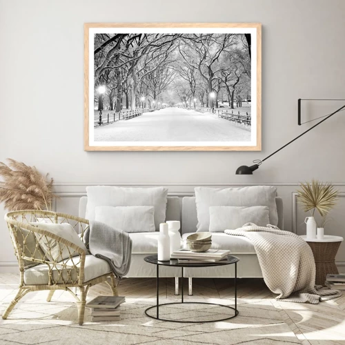 Plakat i ramme af lyst egetræ - Fire årstider - vinter - 50x40 cm