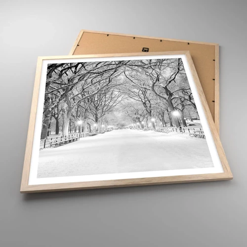 Plakat i ramme af lyst egetræ - Fire årstider - vinter - 60x60 cm
