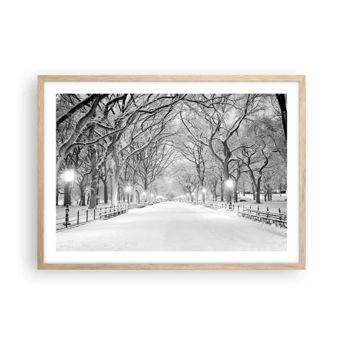 Plakat i ramme af lyst egetræ - Fire årstider - vinter - 70x50 cm